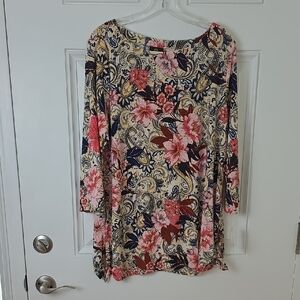 JM Collection Pink and Blue Floral Long Sleeve Top.  Size Large.  NWT